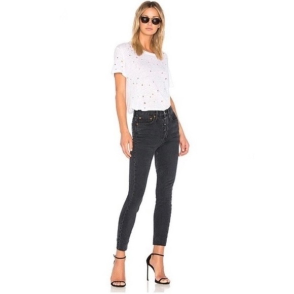 Re/Done Redone Originals High Rise Ankle Raw Hem Crop Faded Black Jeans Size 25 - Picture 5 of 16